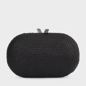 Lucia Woven Oval Clutch (Black)