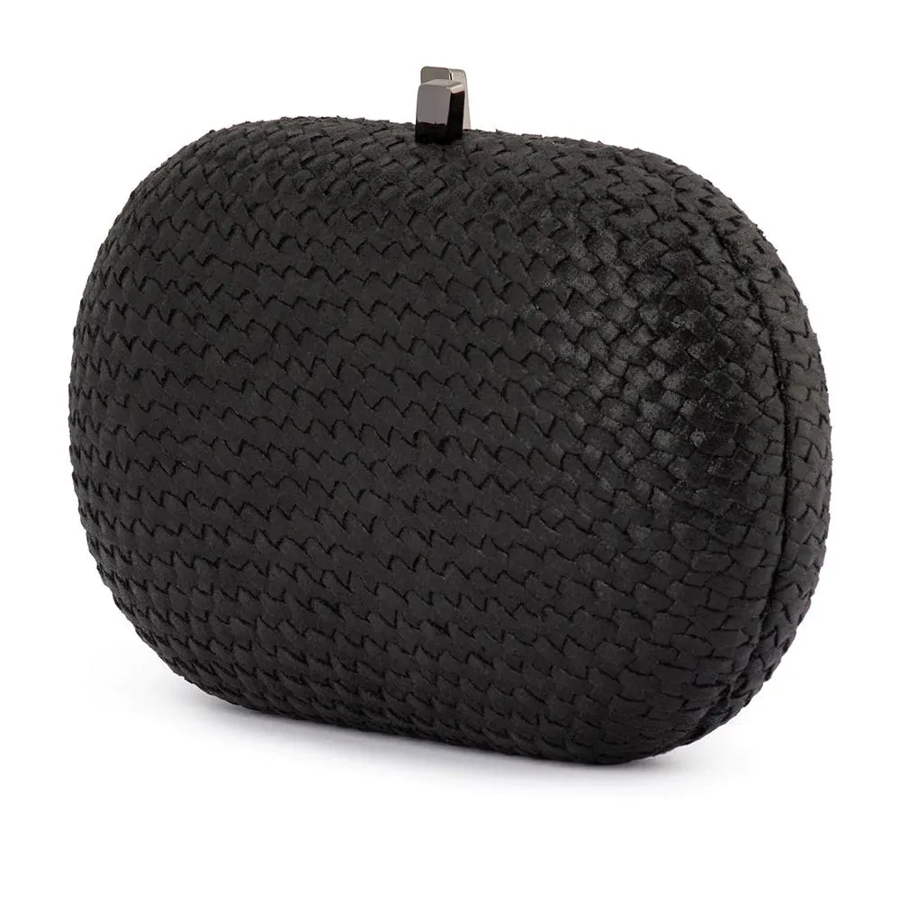 Lucia Woven Oval Clutch (Black)