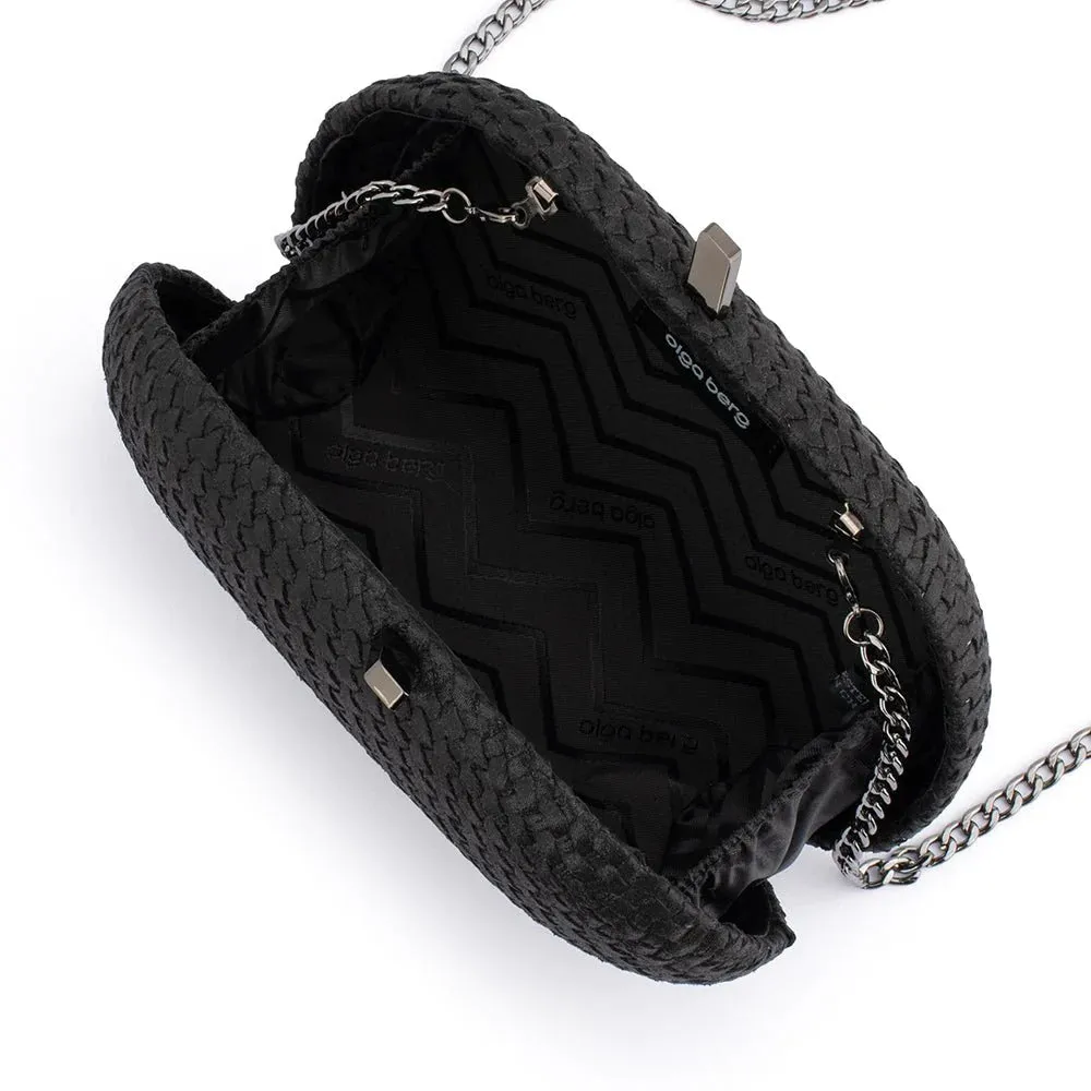 Lucia Woven Oval Clutch (Black)