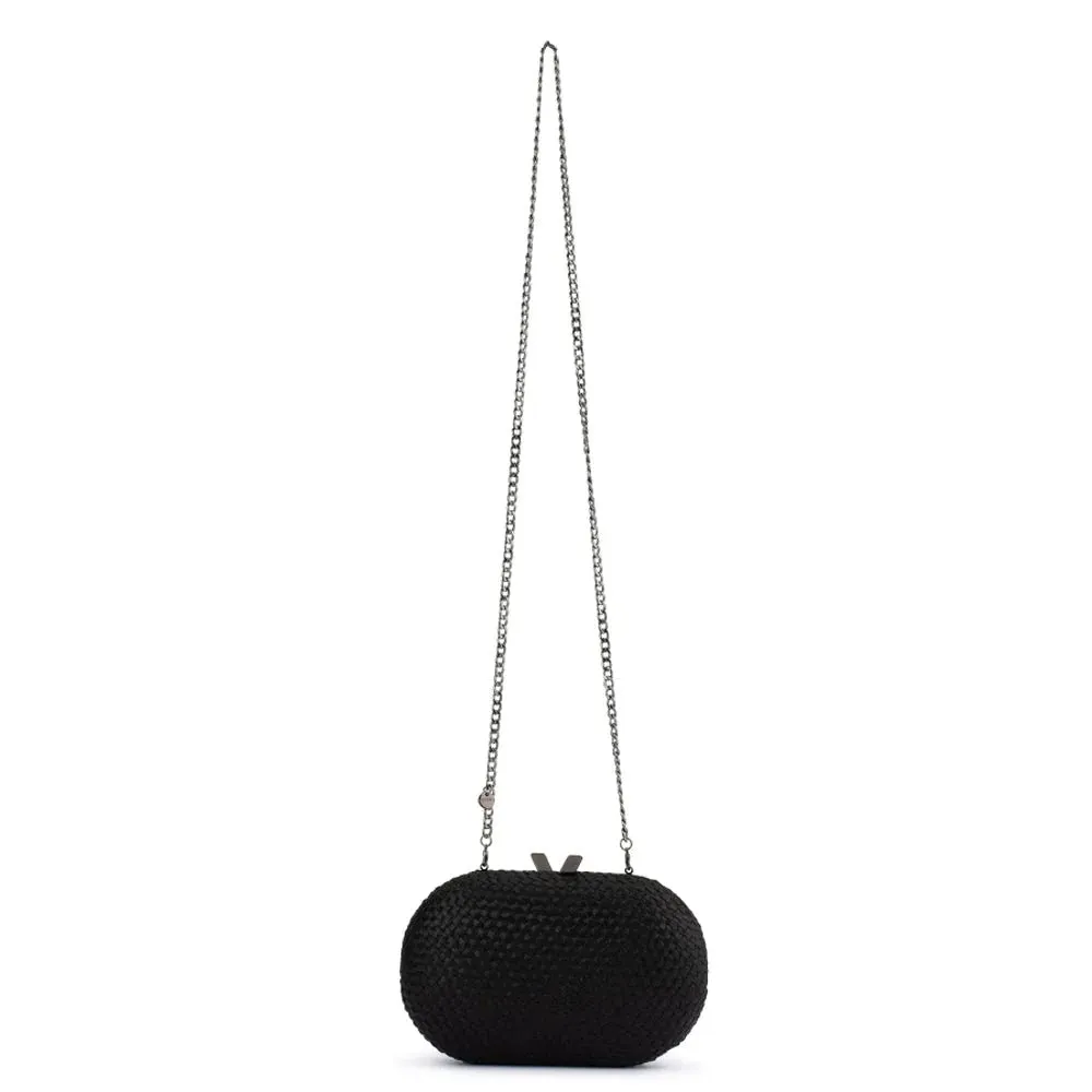 Lucia Woven Oval Clutch (Black)