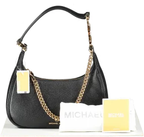 Michael Kors Piper Black Pebbled Leather Shoulder Bag with gold hardware BNWT