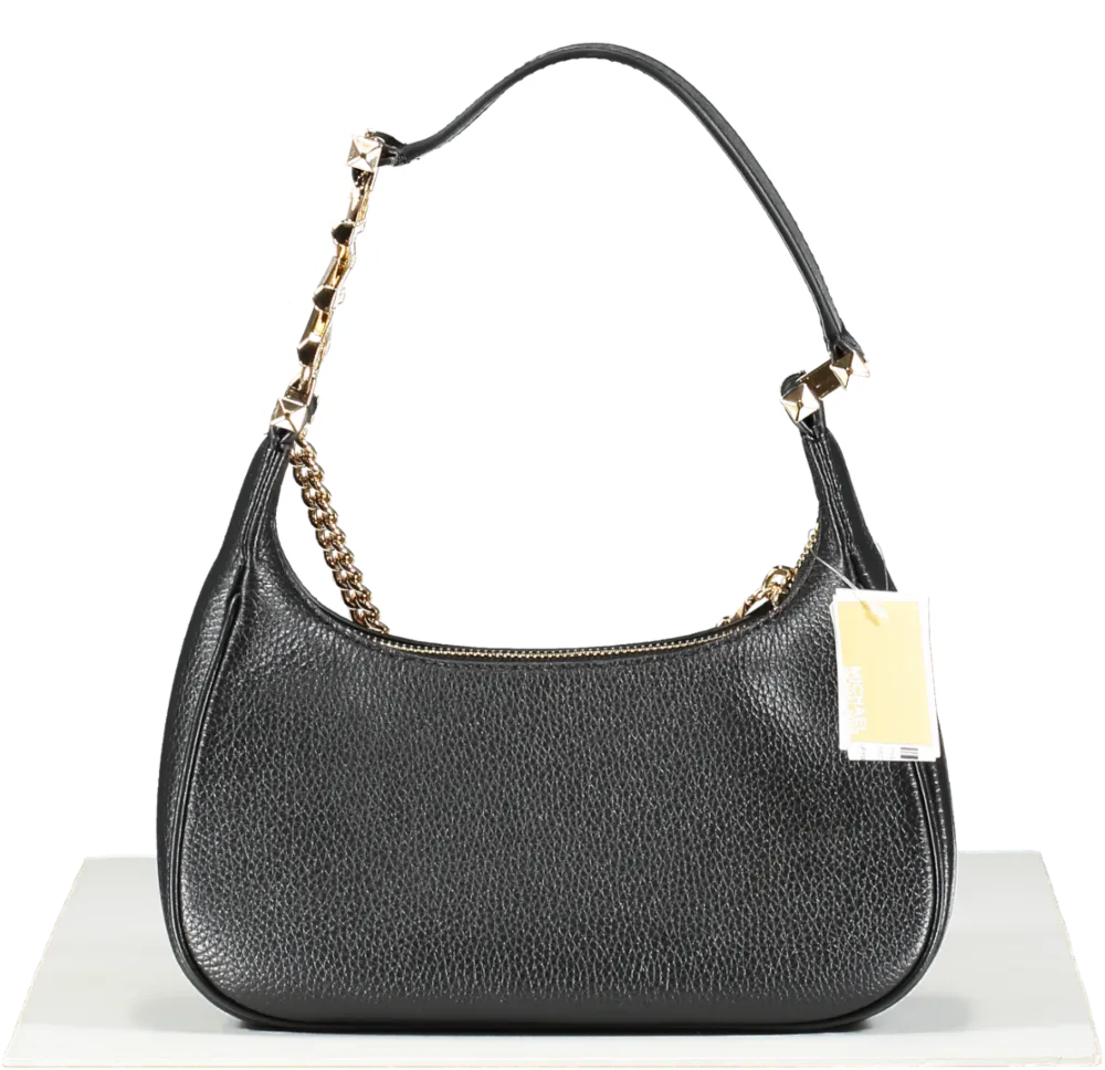 Michael Kors Piper Black Pebbled Leather Shoulder Bag with gold hardware BNWT