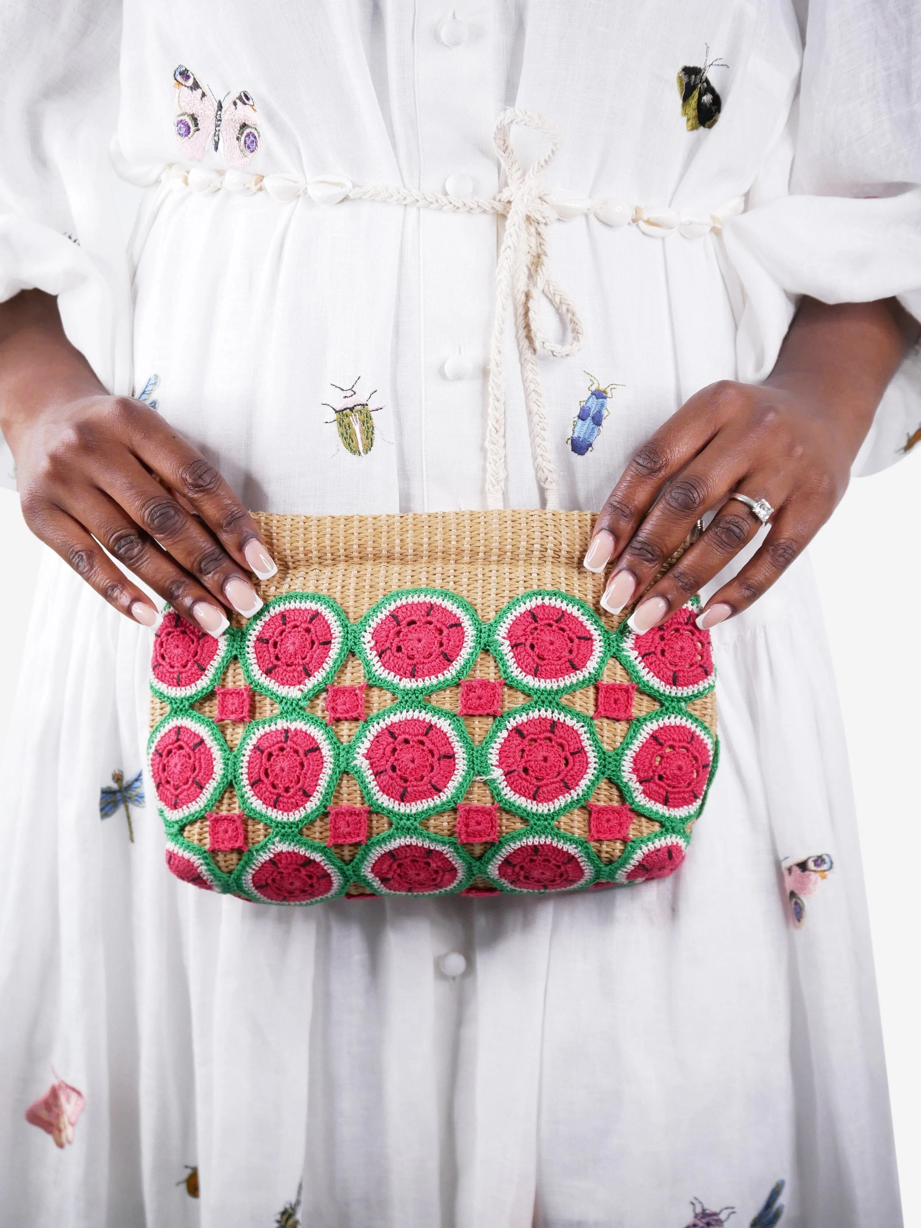 Multi crocheted watermelon clutch bag