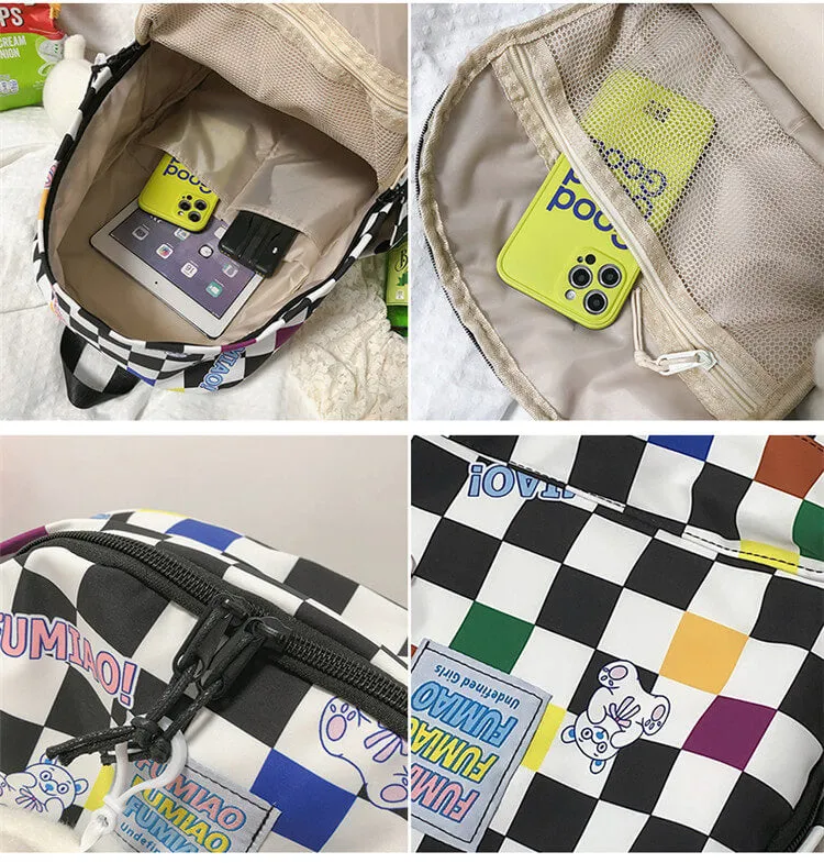 Original niche cute checkerboard Backpack BY9031