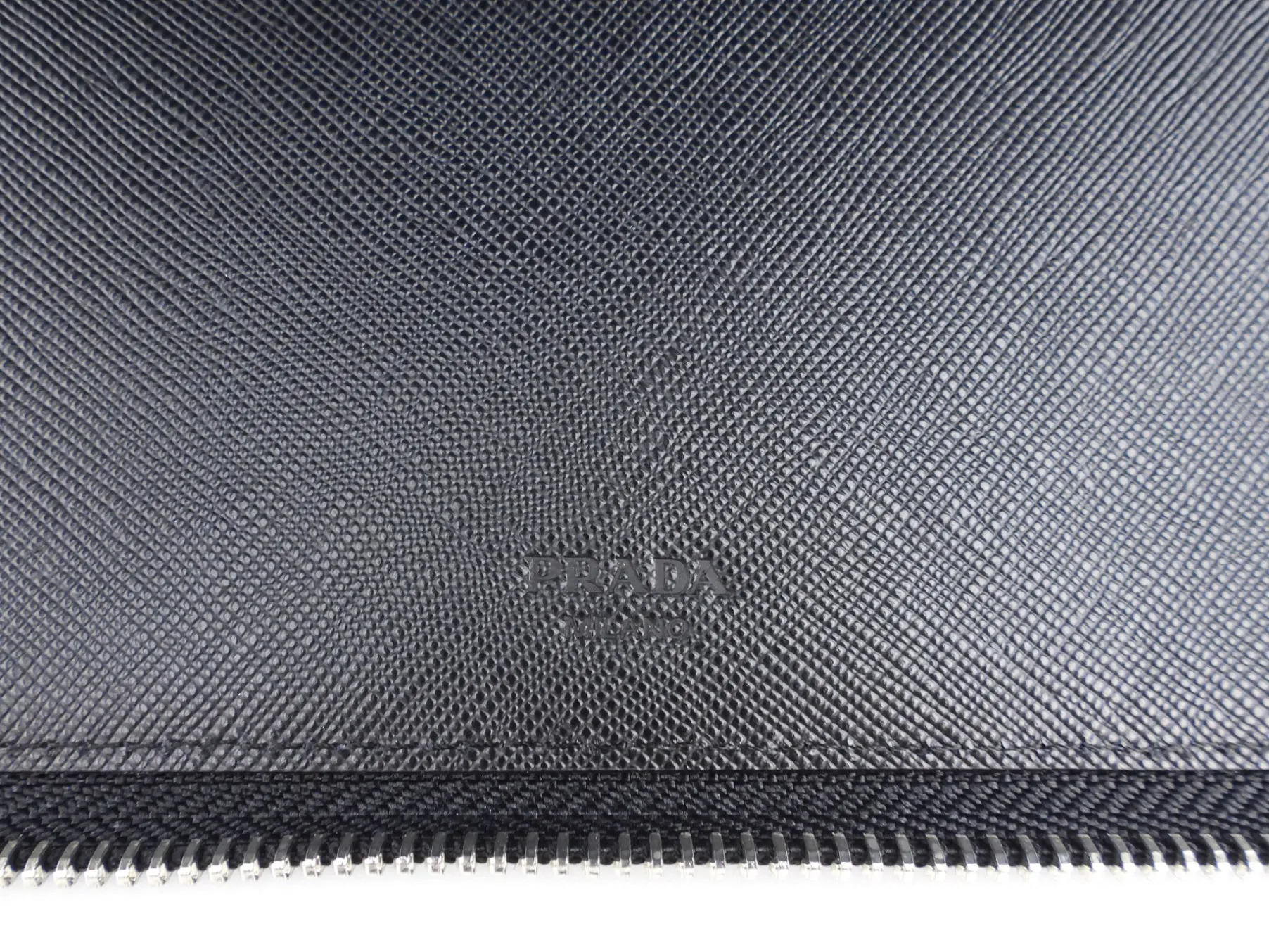 Prada Black Tessuto Nylon and Saffiano Leather Large Travel Organizer Zip Wallet