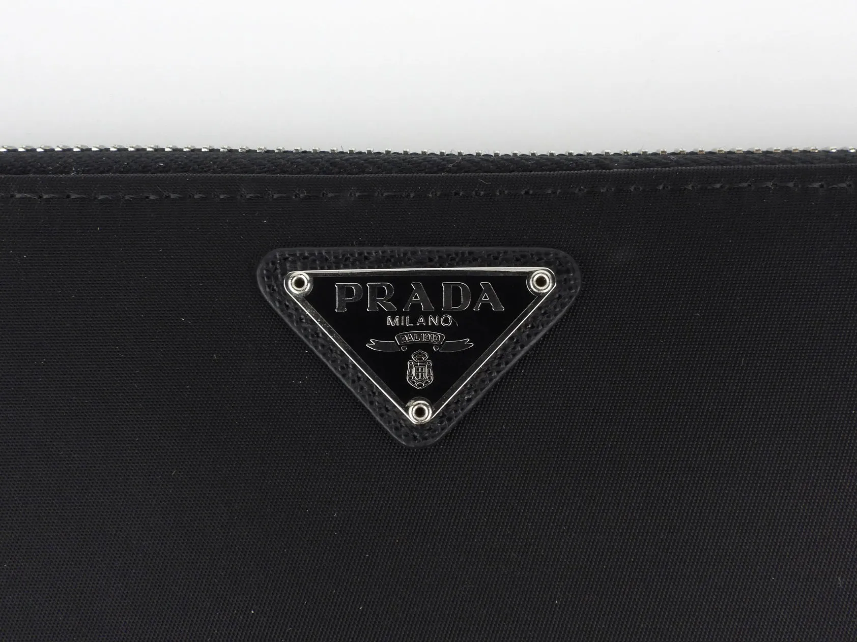 Prada Black Tessuto Nylon and Saffiano Leather Large Travel Organizer Zip Wallet