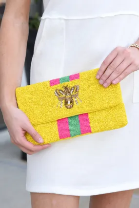 QUEEN BEE BEADED CLUTCH - YELLOW