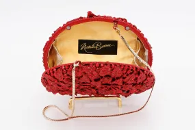 Red Jeweled Scallop Evening Bag