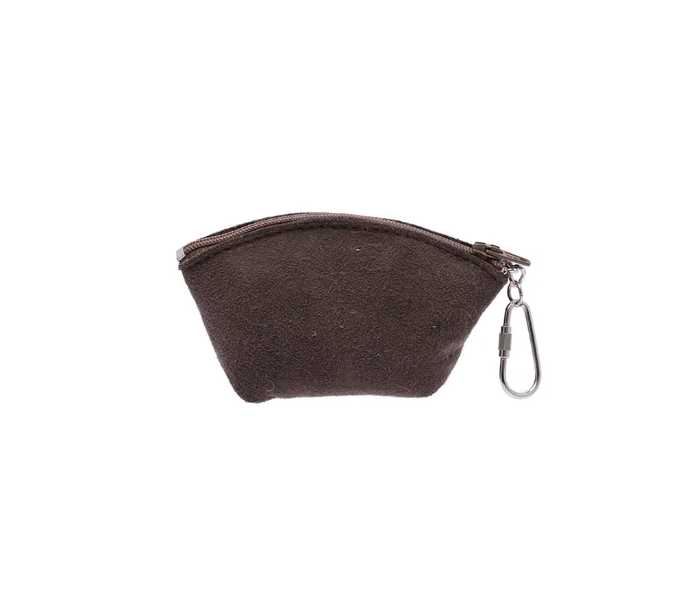 Sheepskin Wool Coin Zip Purse With Key Ring