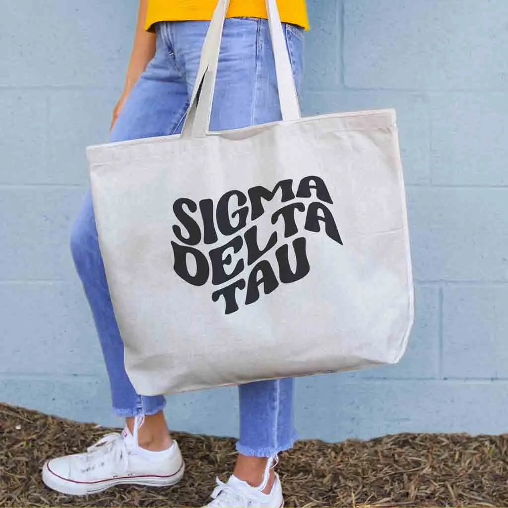 Sigma Delta Tau Large Canvas Sorority Tote Bag with Simple Mod Design