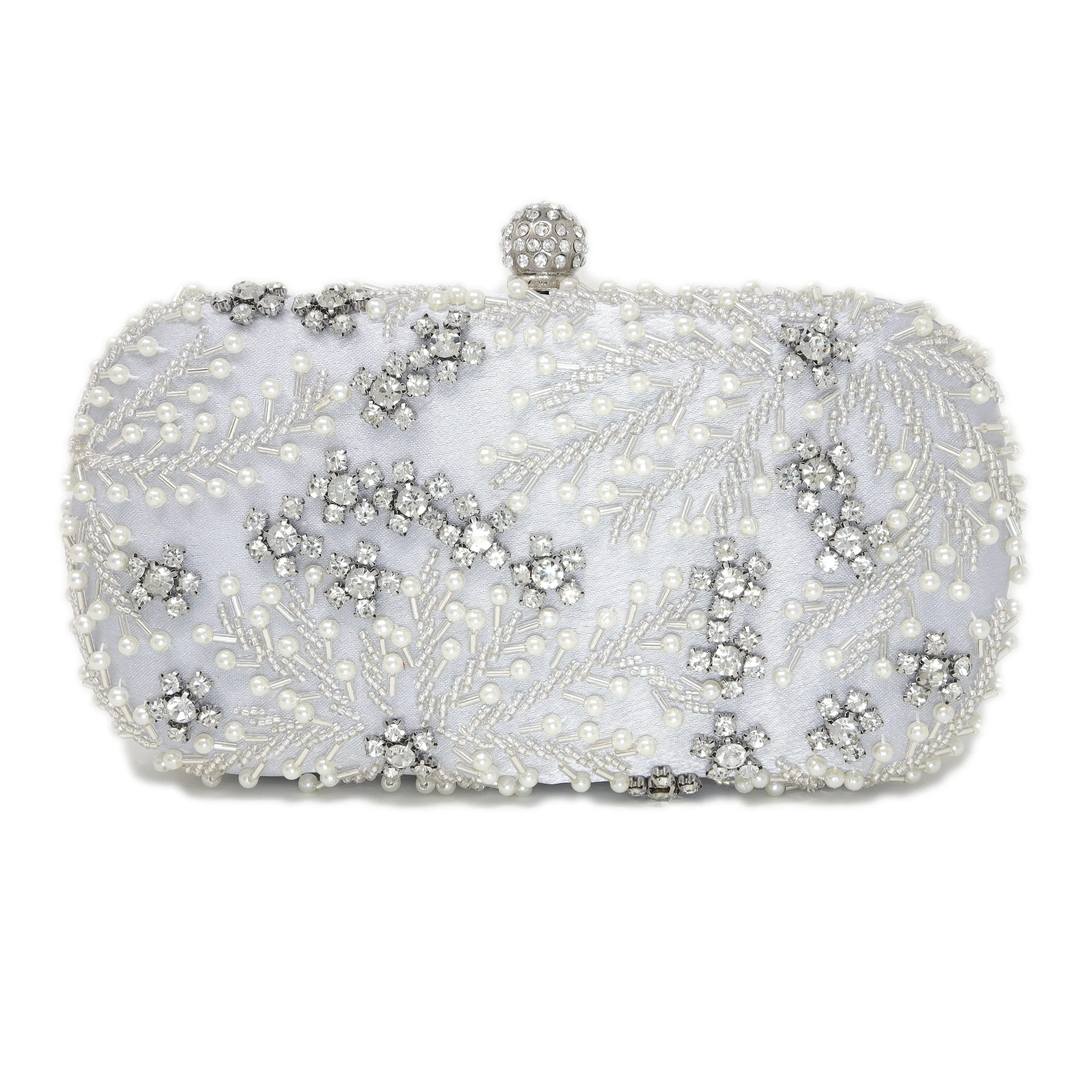 Silver Crystal Leaves and Pearl Beads Embroidered Wedding Clutch, Evening Clutch, Wedding Clutch, Bridal Bag, Beige Cross Body Bag