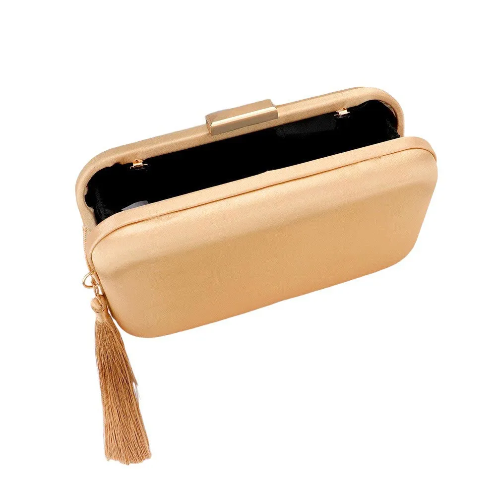 Tassel Pointed Solid Clutch Crossbody Bag