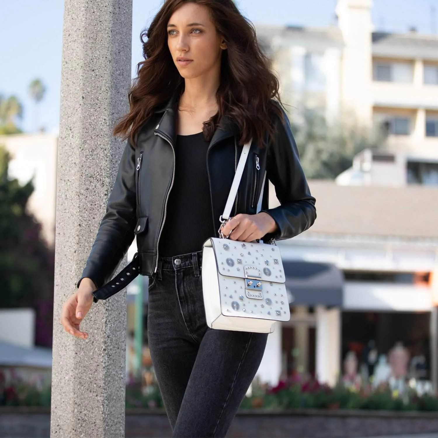 The Hollywood Leather Purse Backpack White