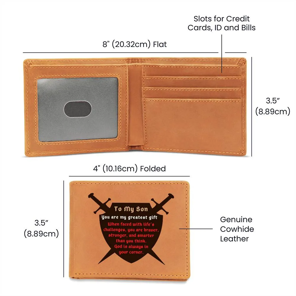 To Son Gift, Warrior Shield, Life's Challenges Inspirational Graphic Leather Wallet