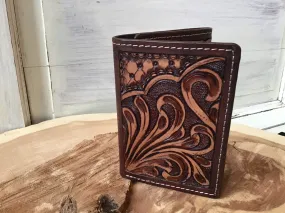 Tooled Leather Tri Fold Wallet