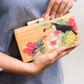 Tropical Birds Wooden Clutch