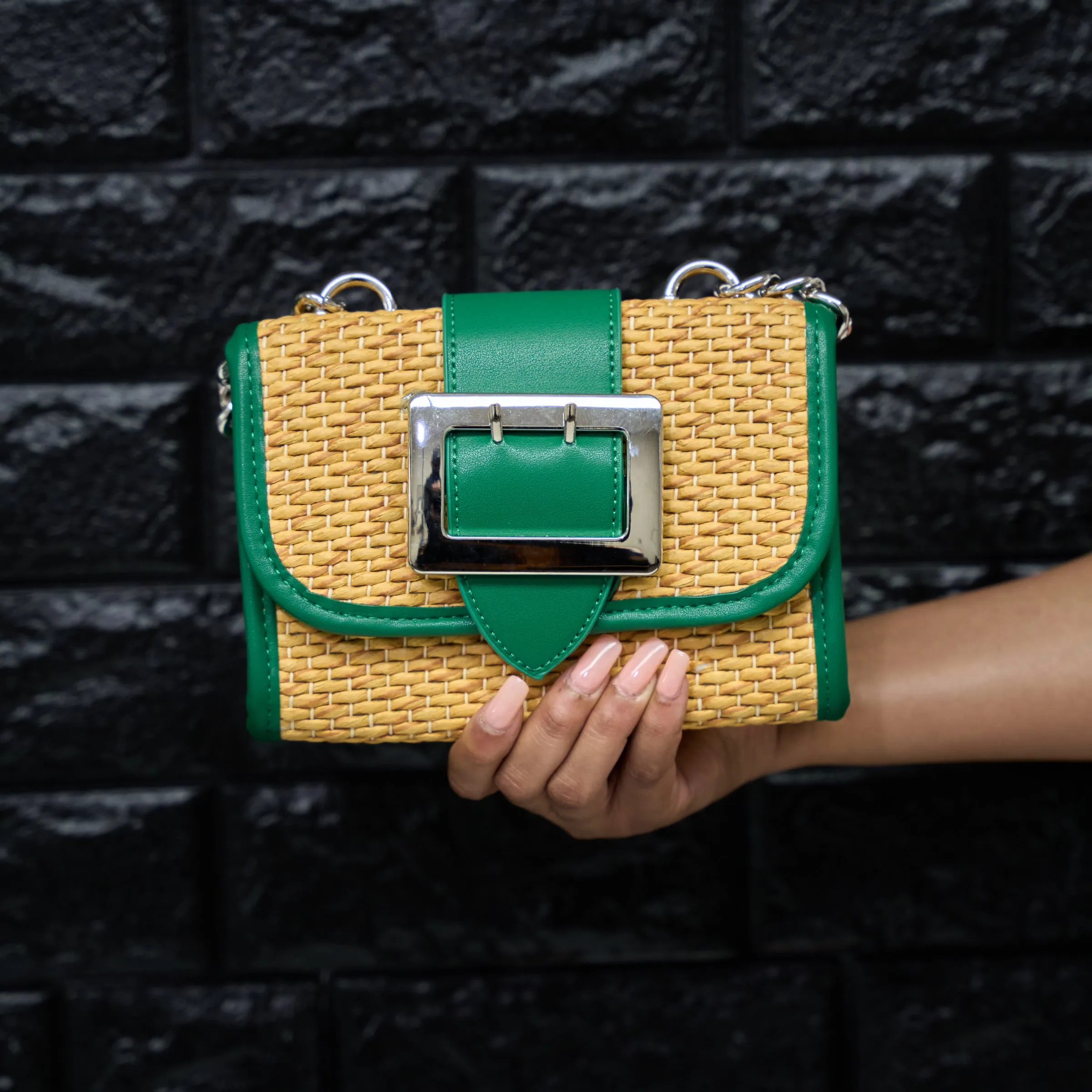 wicker chain bag - green