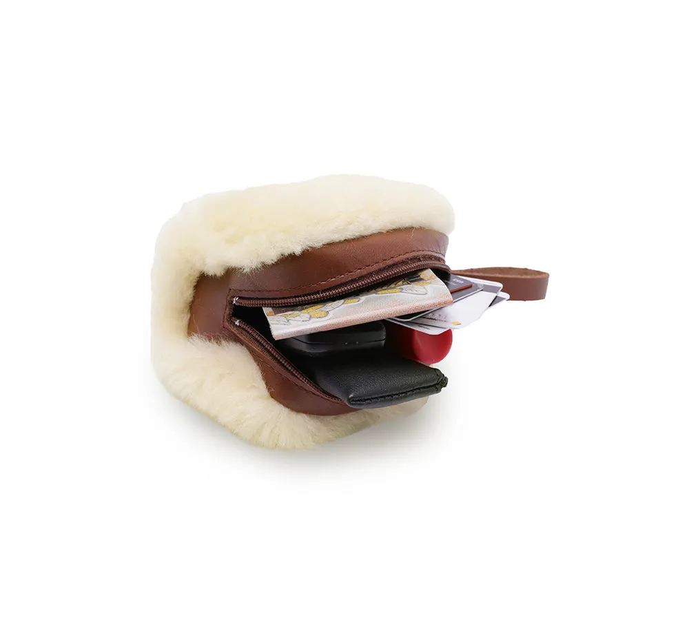 Women Sheepskin Wool Fluffy Small Zip Camera Pouch