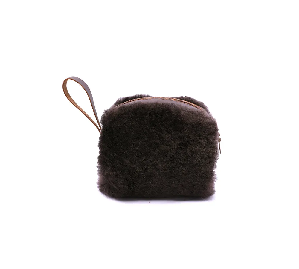 Women Sheepskin Wool Fluffy Small Zip Camera Pouch