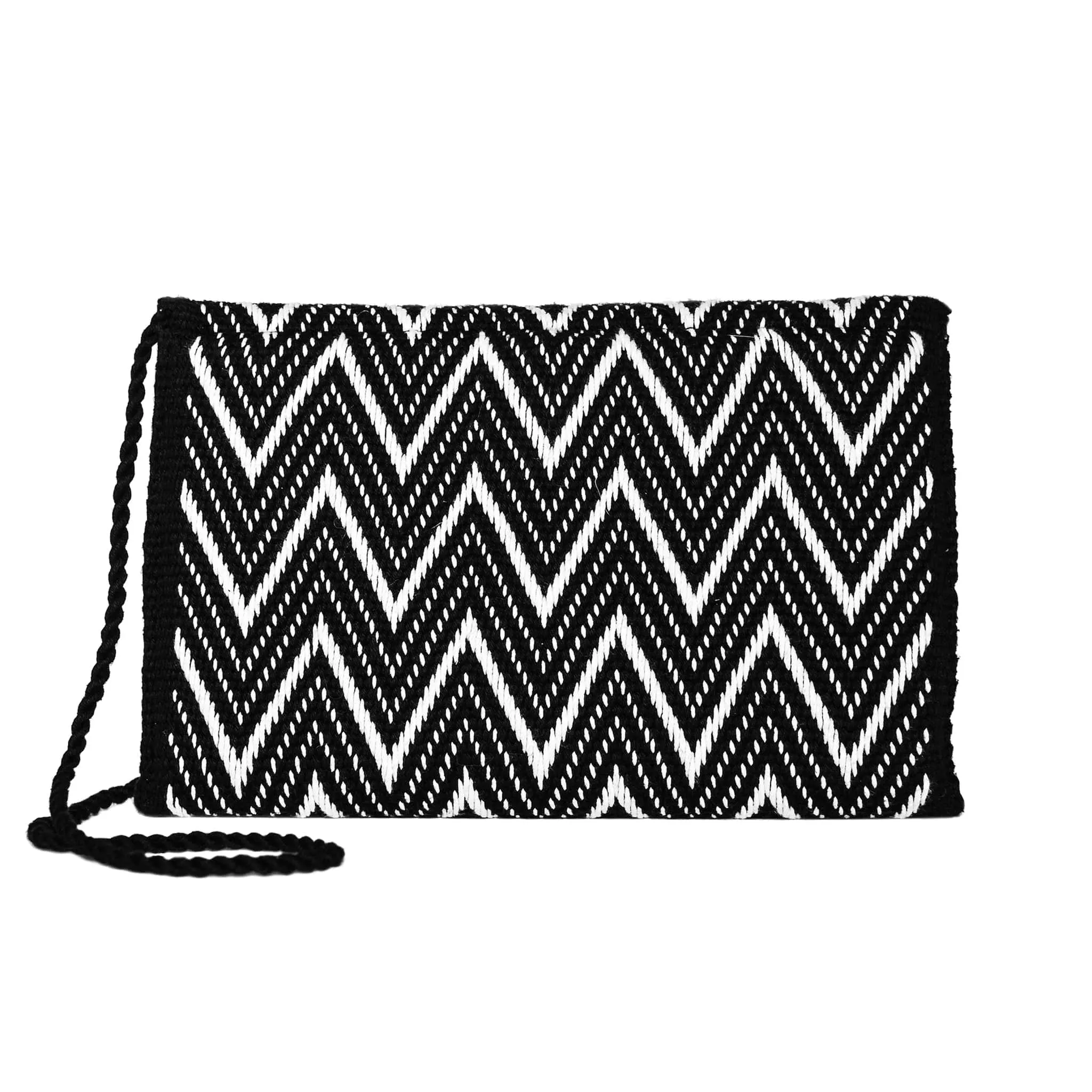 Zig Zag Cotton Clutch Bag in Black and White